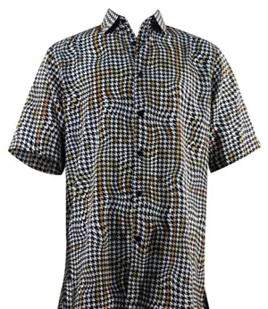 Bassiri - Random View, Button Front Short Sleeve Square Hem Black & White Men's Shirt