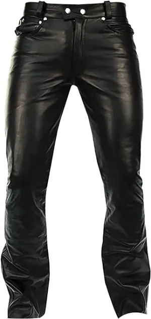 Brivon Men's Red Slim Fit Leather Pants