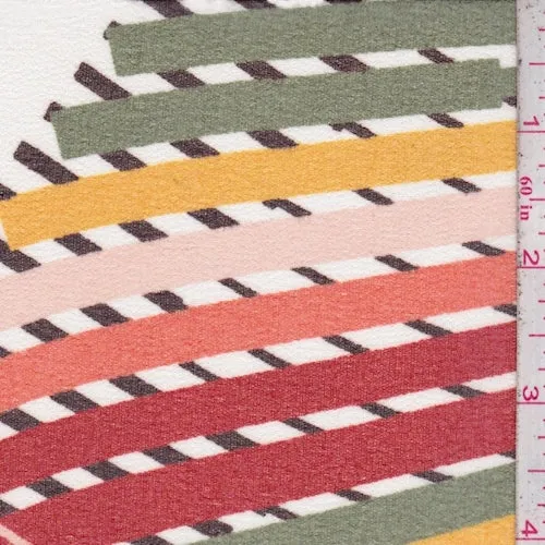 Brown/Red/Gold Abstract Stripe Crepe Georgette Fabric