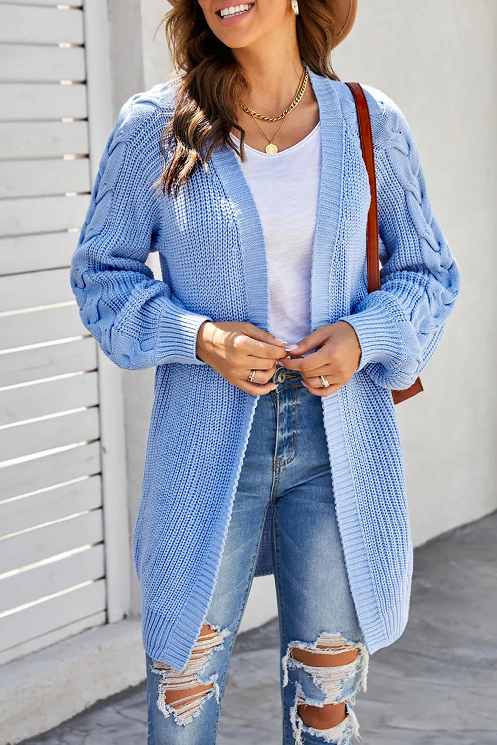 Cable Sleeve Long Cardigan