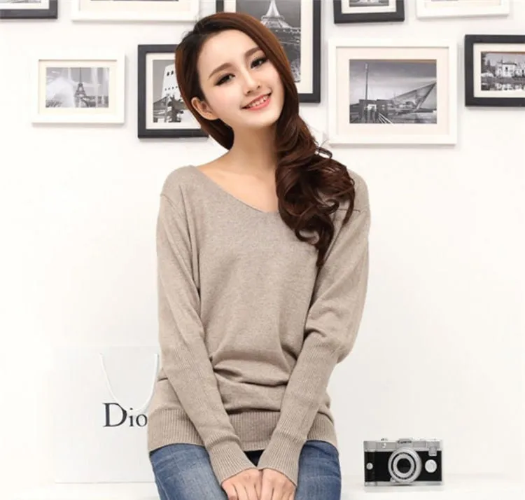 Cashmere sweaters sexy v-neck pullover loose wool