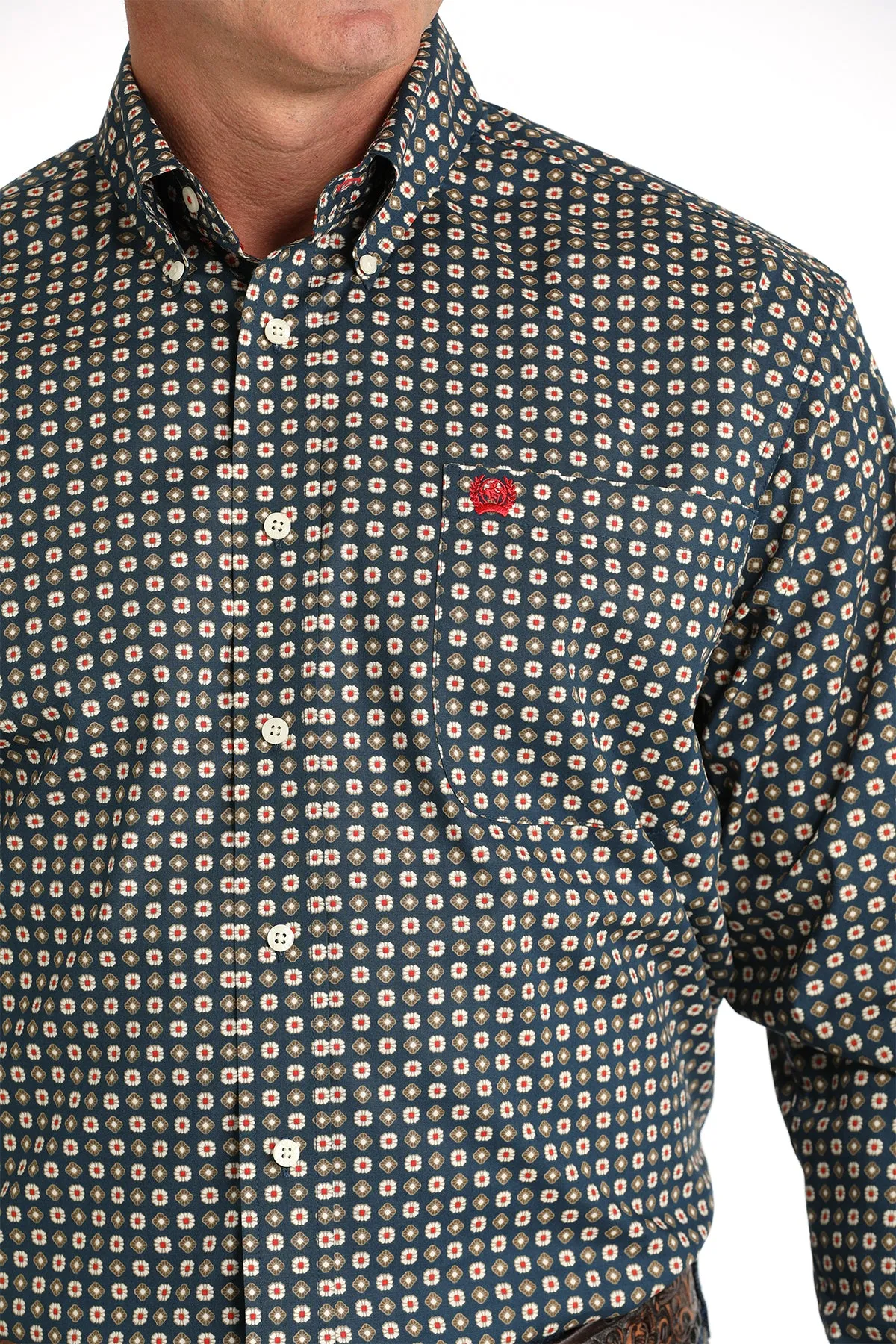 Cinch Men's Navy Stretch Medallion Print Button Down Shirt