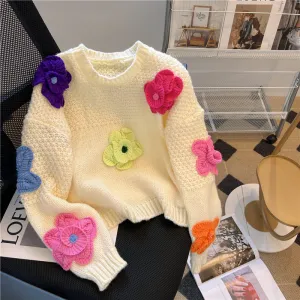 Colorful Crochet Floral Soft Sweater