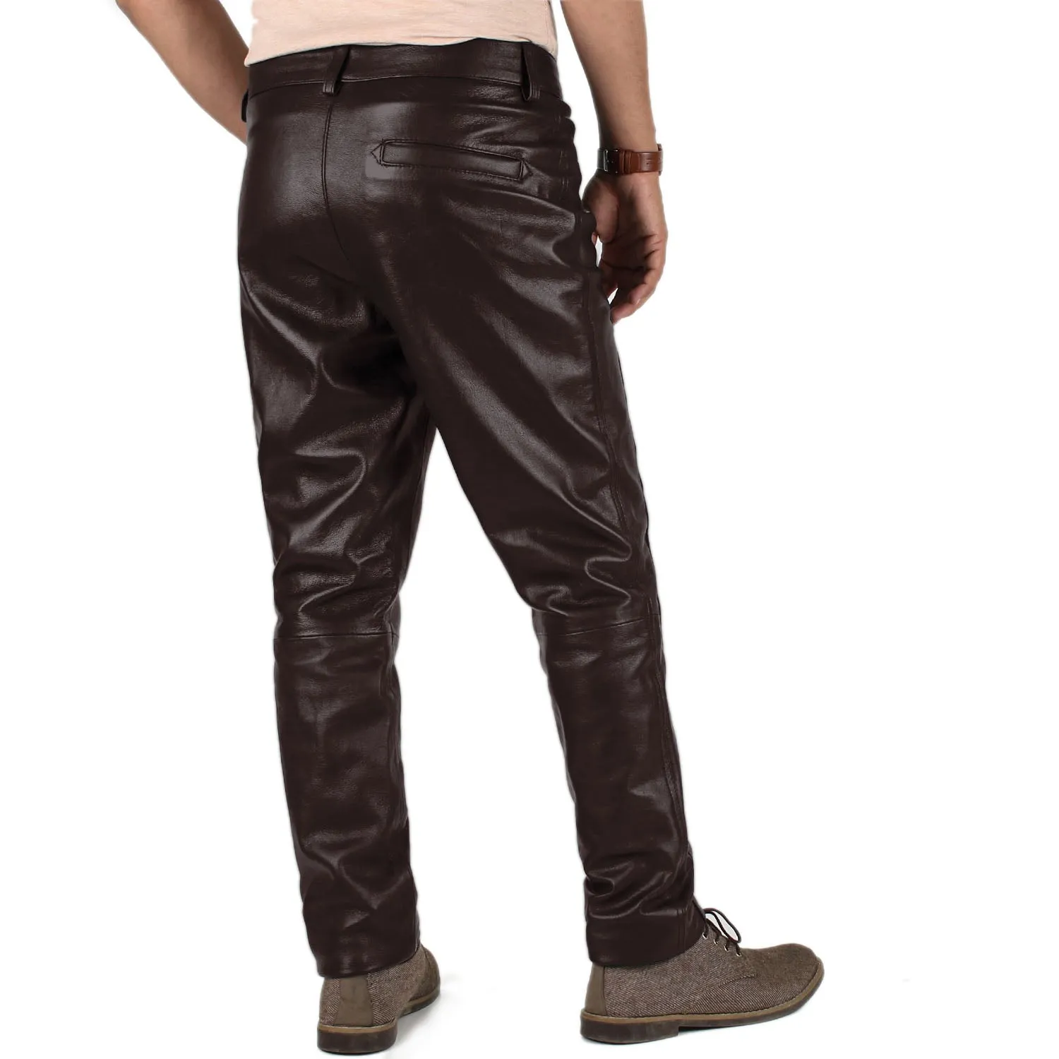 Delara Men's Black Leather Jogger Pants