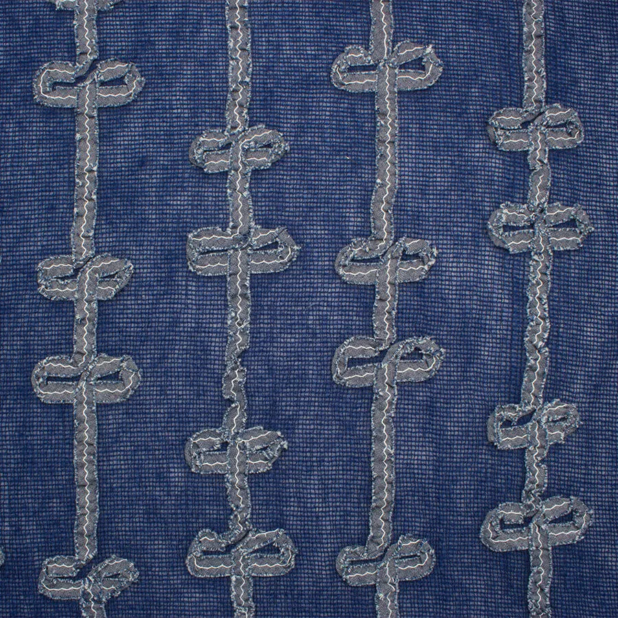 Denim Blue Embroidered Wool