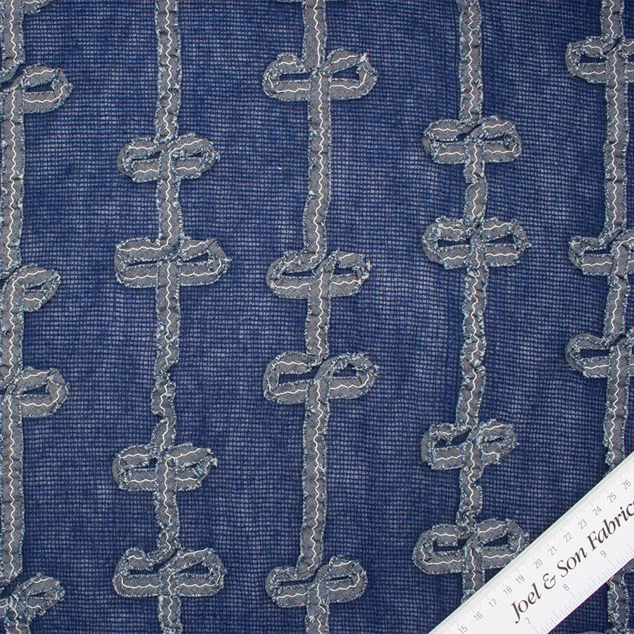 Denim Blue Embroidered Wool