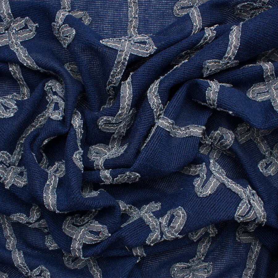 Denim Blue Embroidered Wool