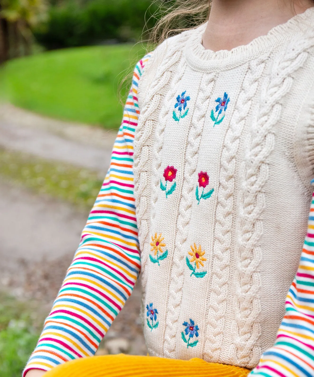 Frugi Marnie Embroidered Tank Top - Pearl/Flowers