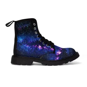 Galaxy Print Men Hiker Boots, Mysterious Space Print Designer Men's Canvas Boots (US Size: 7-10.5)