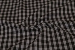 Gray & Black Checks Cotton Herringbone Yarn Dyed Fabric