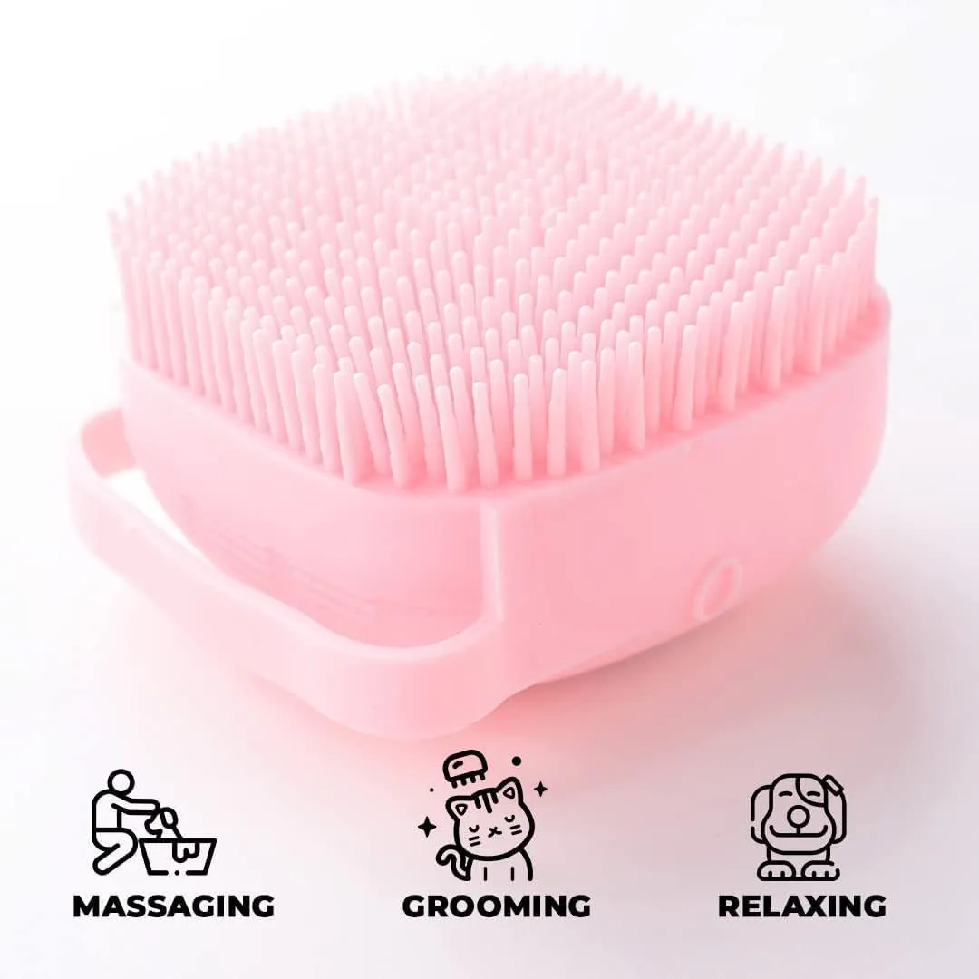 Homestic Pack of 2 Dog Brush With Shampoo Container|Cat & Dog Bath Brush For Bathing|Exfoliating|Scrubbing|Massaging & Relaxing|Soft Silicone|Suitable For All Pets|PT230R|Red