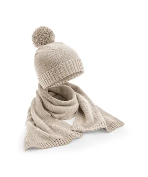 Knitted scarf and beanie gift set | Oatmeal Fleck