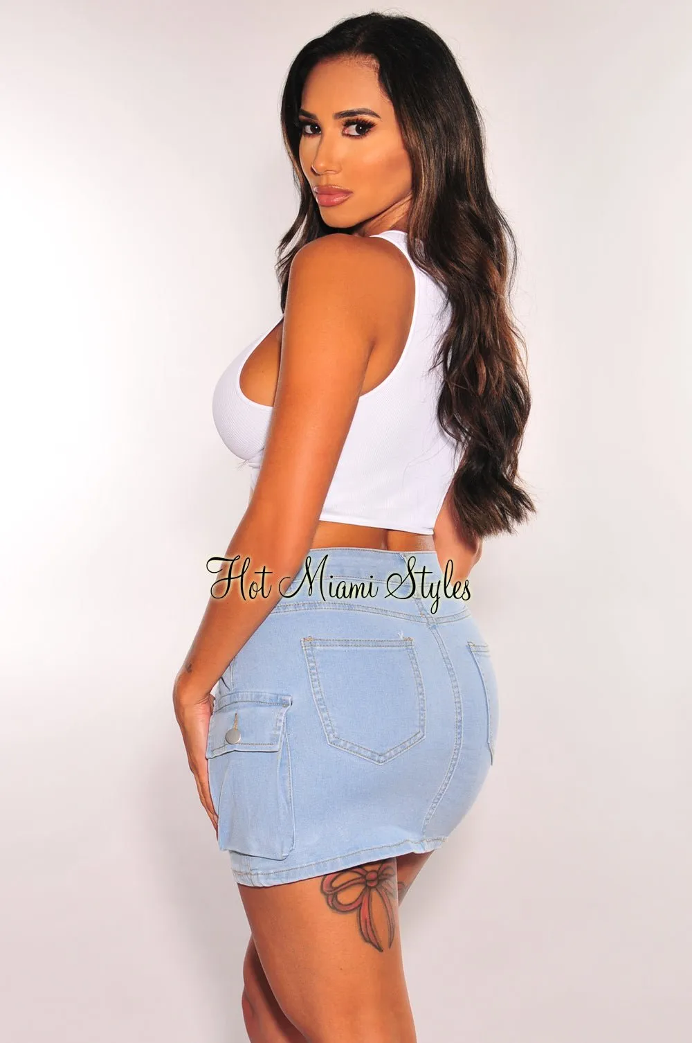 Light Denim Cargo Pocket Mini Skirt