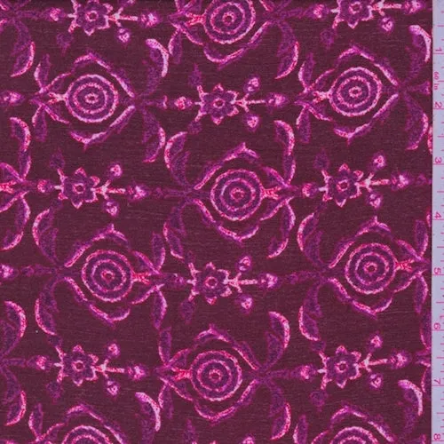 Maroon/Fuchsia Diamond Scroll Crepon Fabric