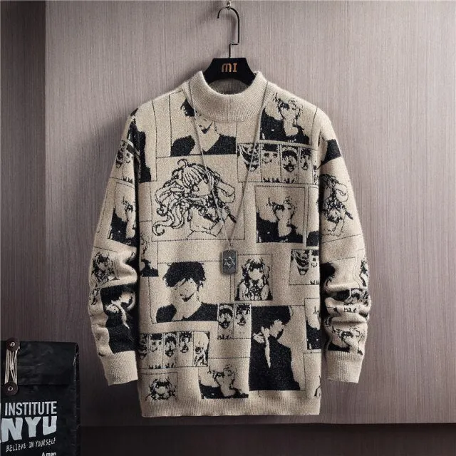 Men Long Sleeve Cartoon Pattern Sweater