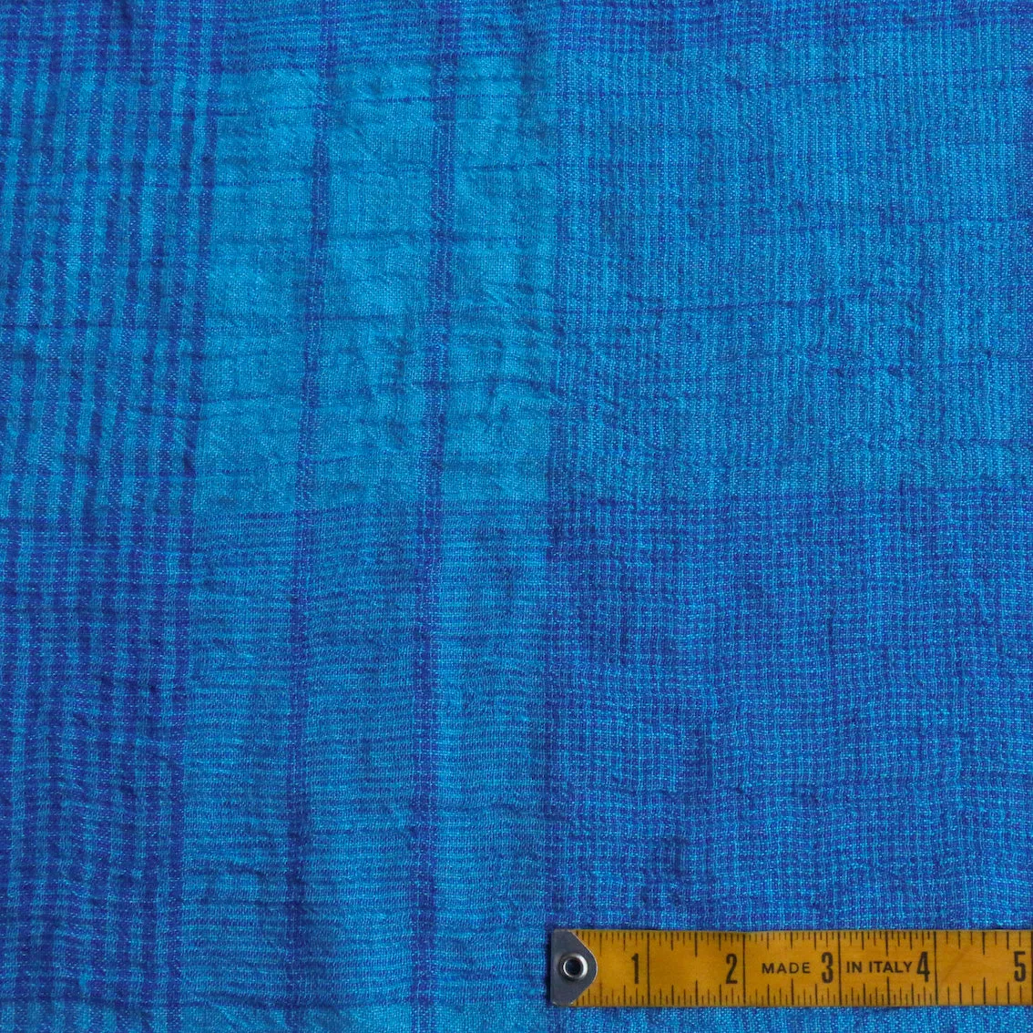 Menorca Turquoise Check Crinkle Linen