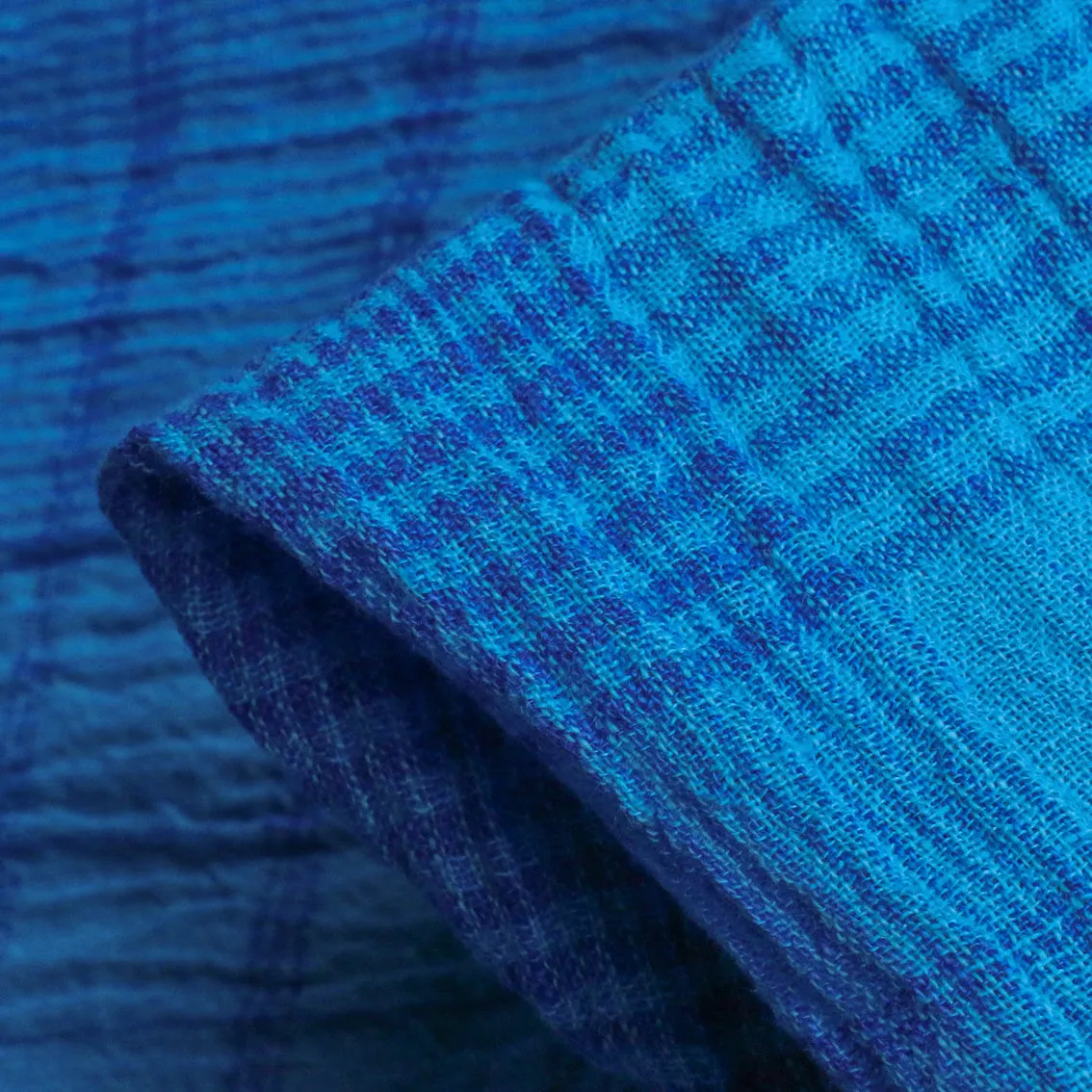 Menorca Turquoise Check Crinkle Linen