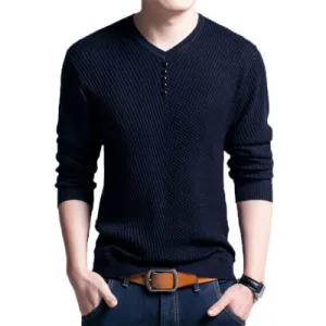 Men's Korean V neck striped sweater for winters