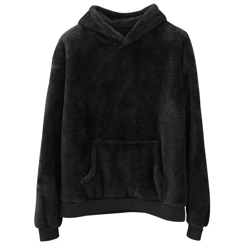 Men's Plush Double-sided Velvet Hooded Sweatshirt with Pockets