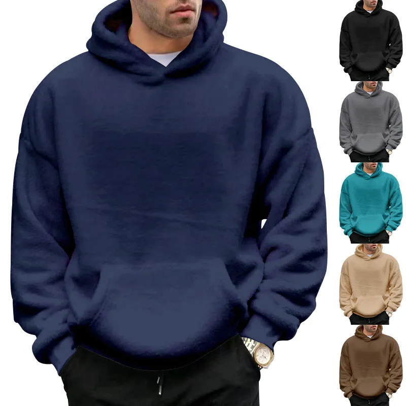 Men's Plush Double-sided Velvet Hooded Sweatshirt with Pockets