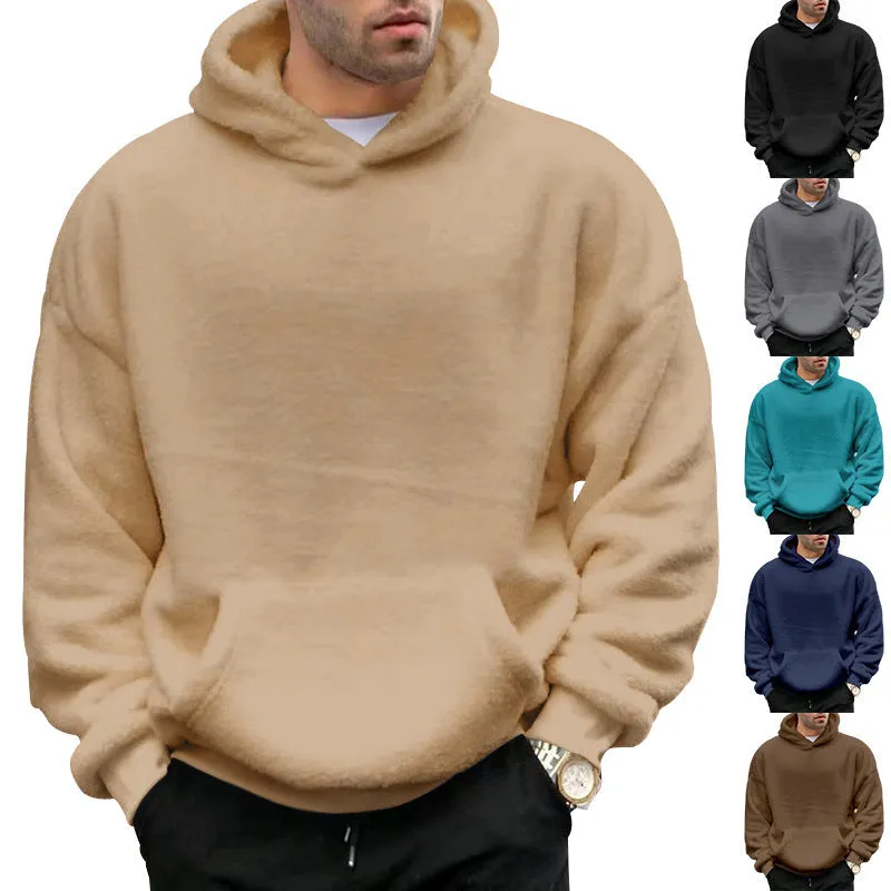 Men's Plush Double-sided Velvet Hooded Sweatshirt with Pockets