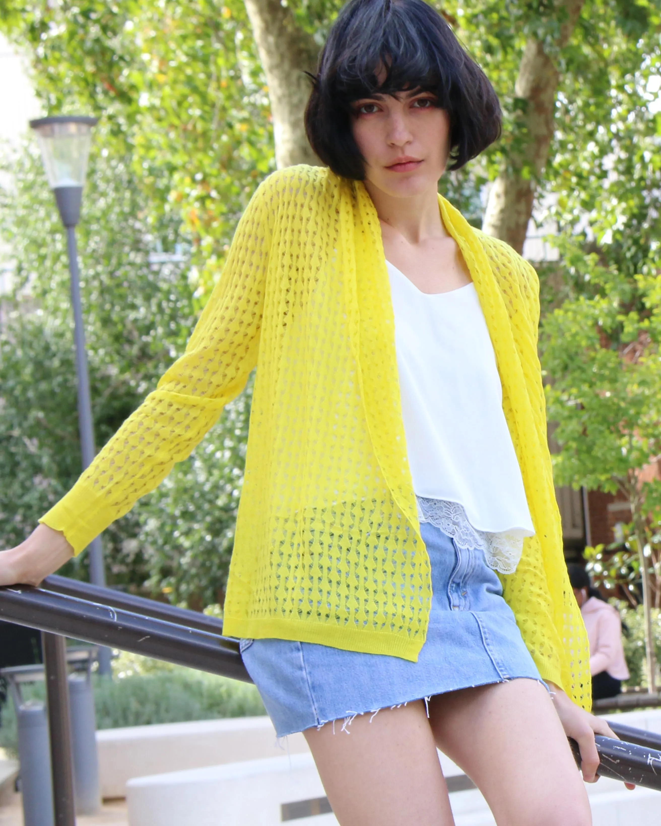 Mesh Lace Cardigan Beach Wear (Yellow)