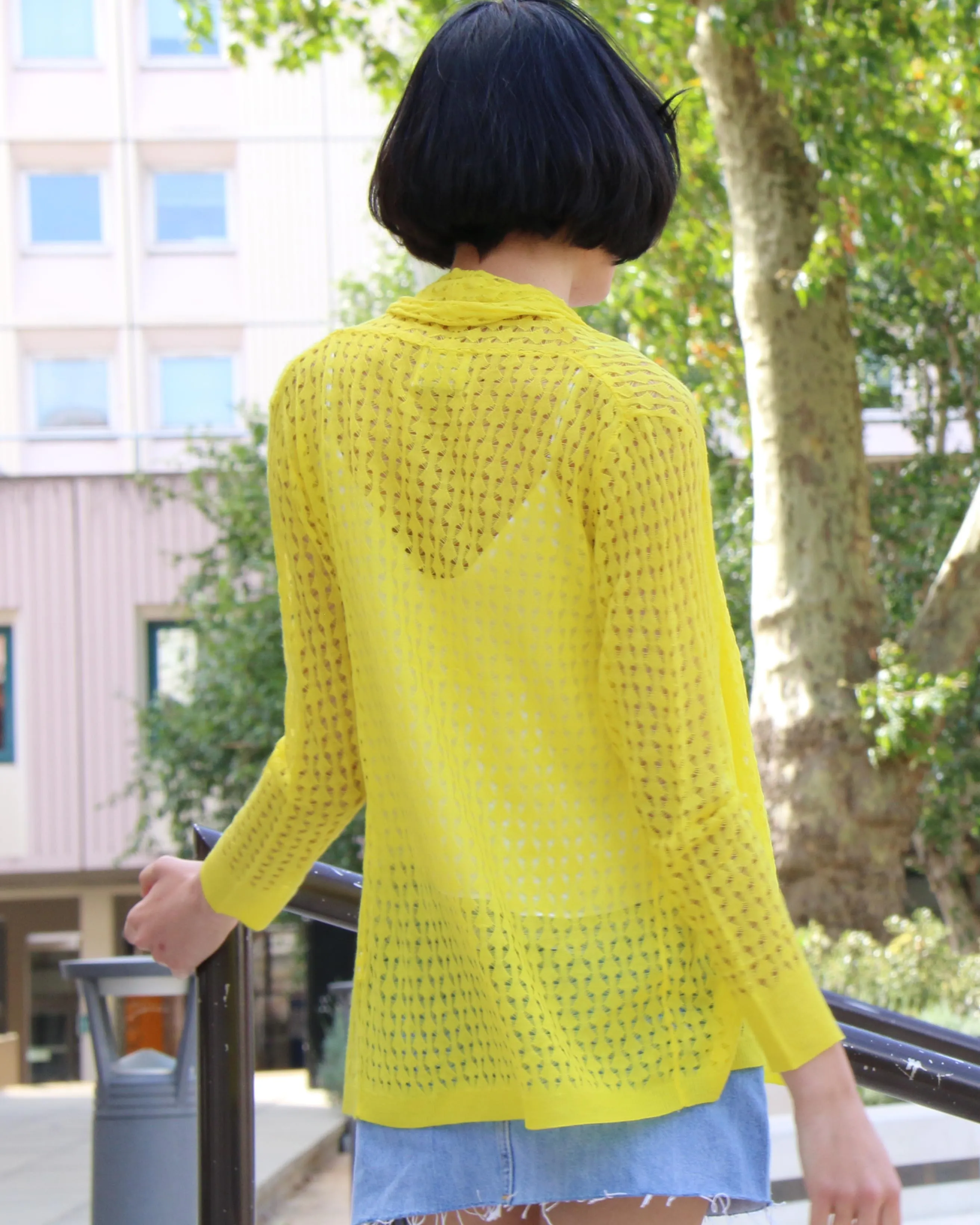 Mesh Lace Cardigan Beach Wear (Yellow)