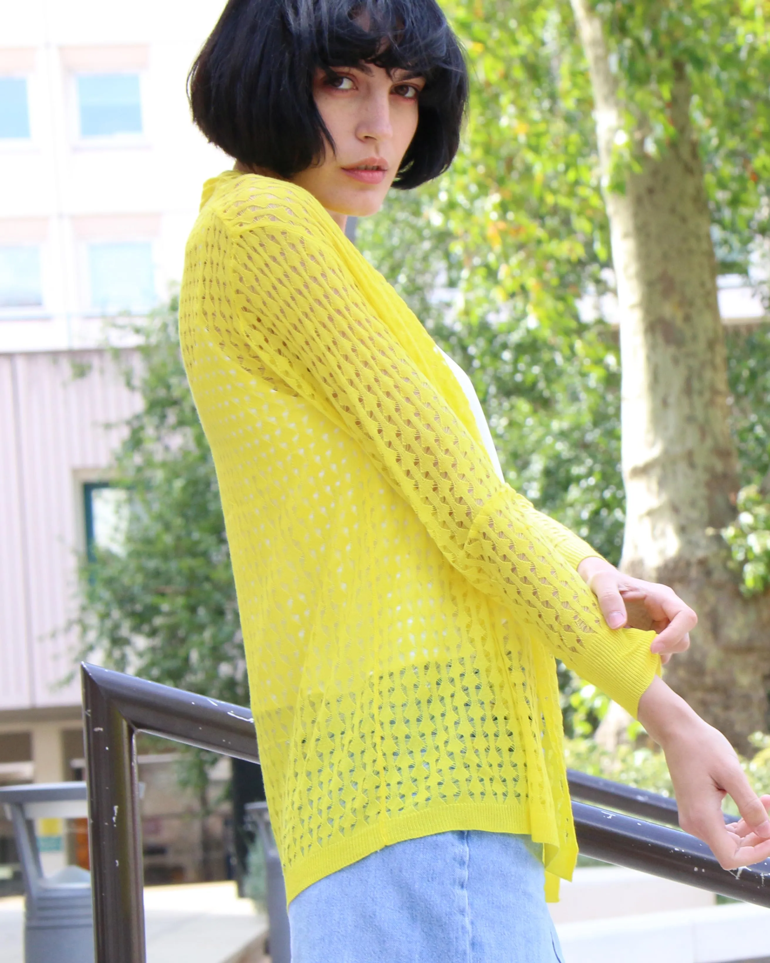 Mesh Lace Cardigan Beach Wear (Yellow)