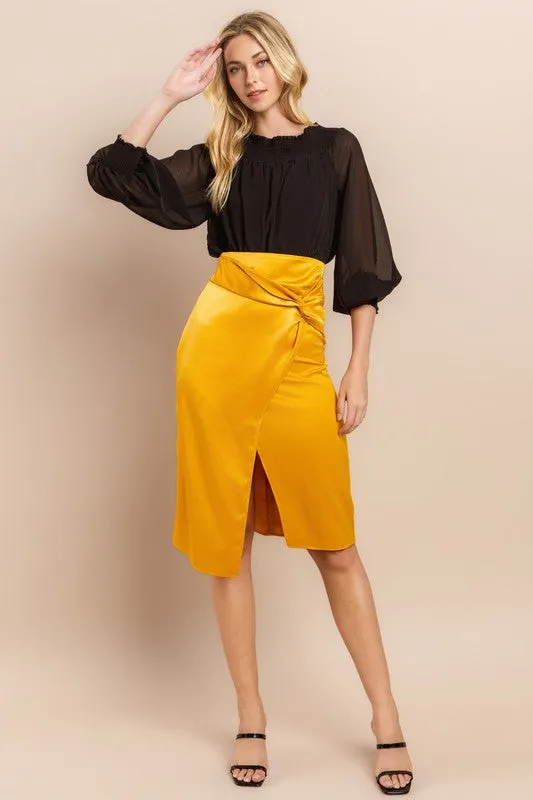 Mustard Warp Midi Skirt