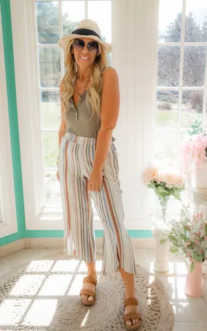 Natural Linen Tulip Slit Hem Wide Leg Crop Pant