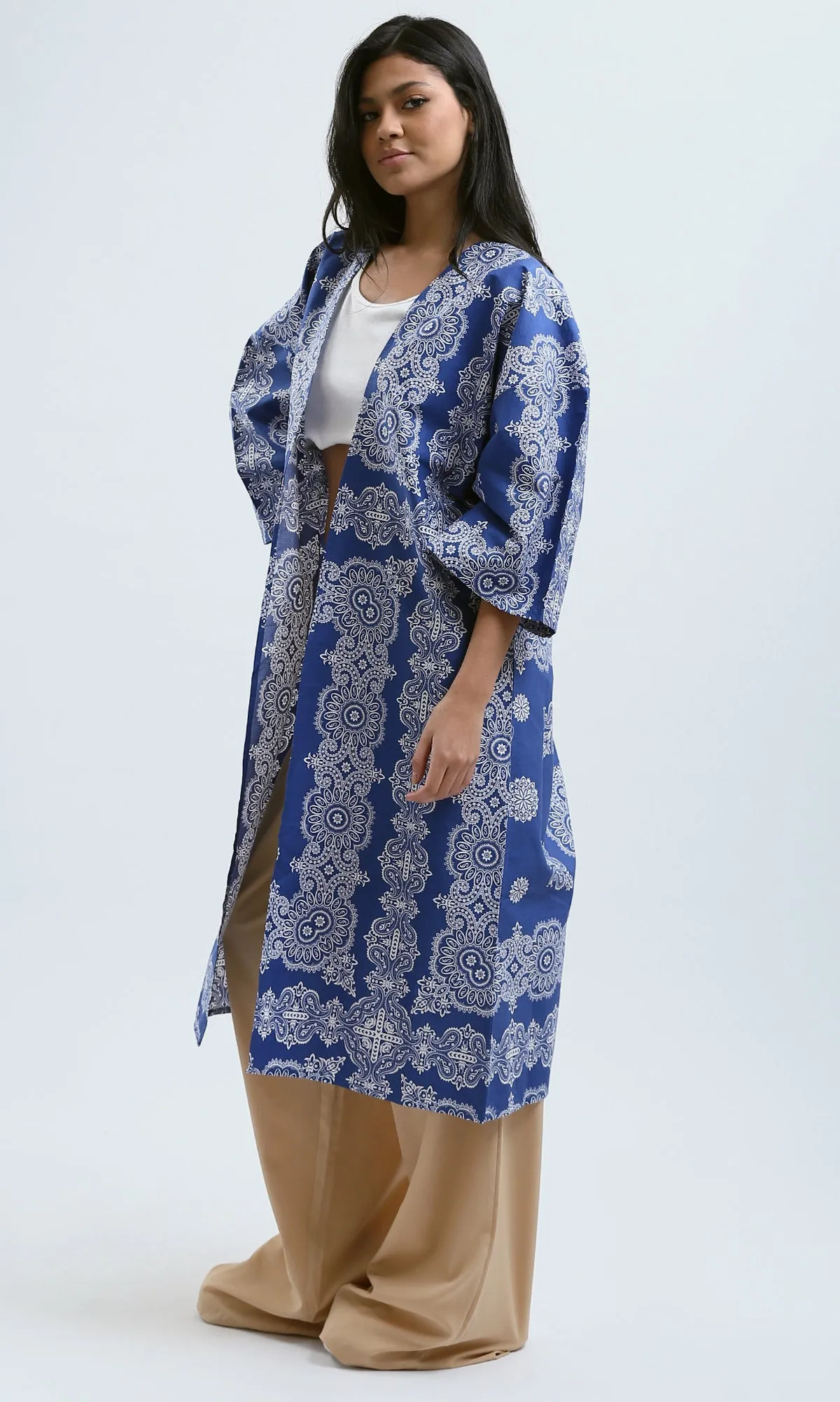 O189400 Summer Cardigan With Open Neckline - Blue & Black