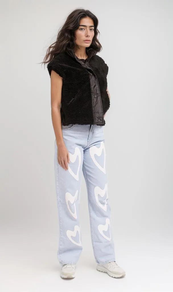 o202288-REVERSIBLE FAUX-FUR VEST - BLACK