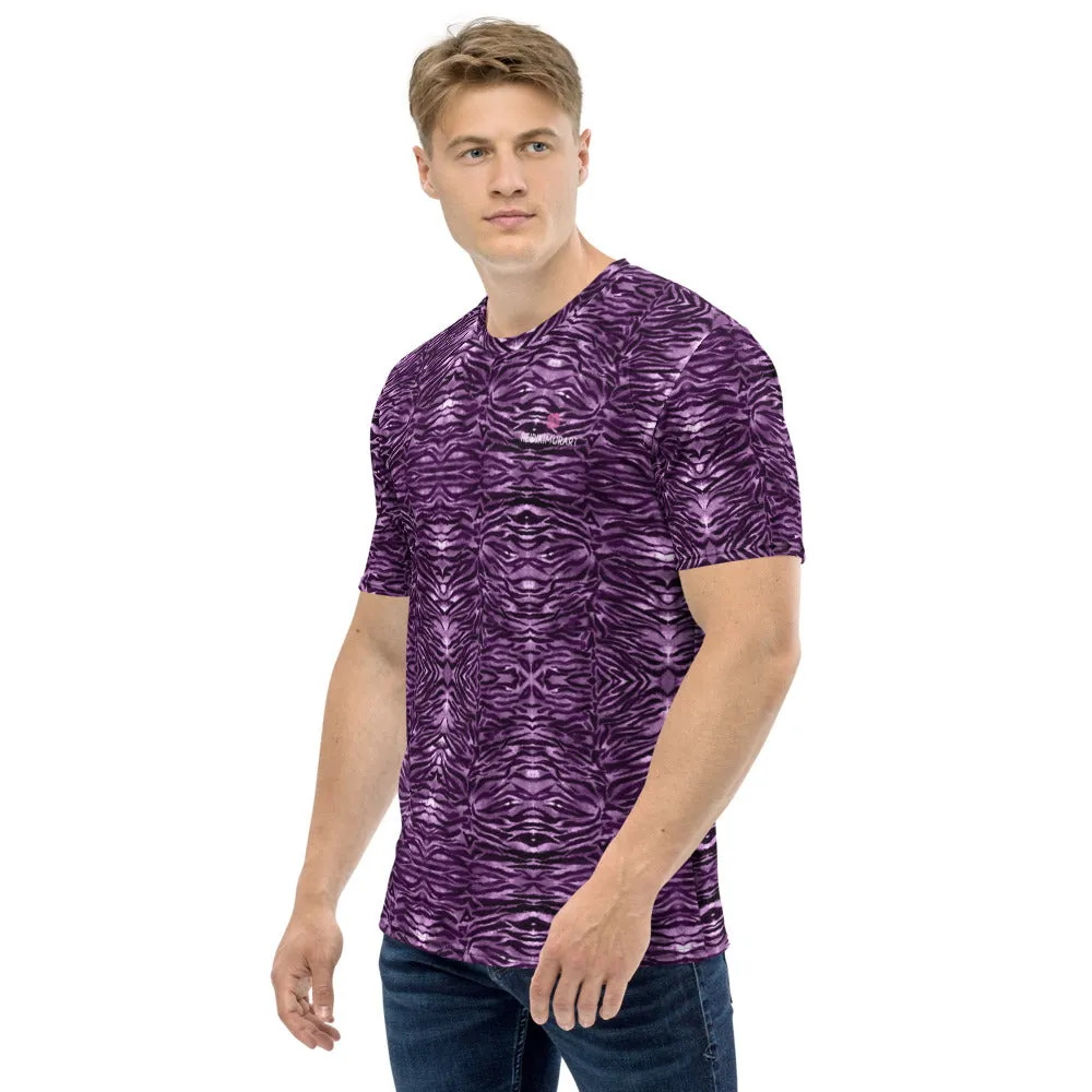 Pink Tiger Striped Men's T-shirt, Animal Print Regular Fit Designer Short Sleeves Crew Neck Tees For Men