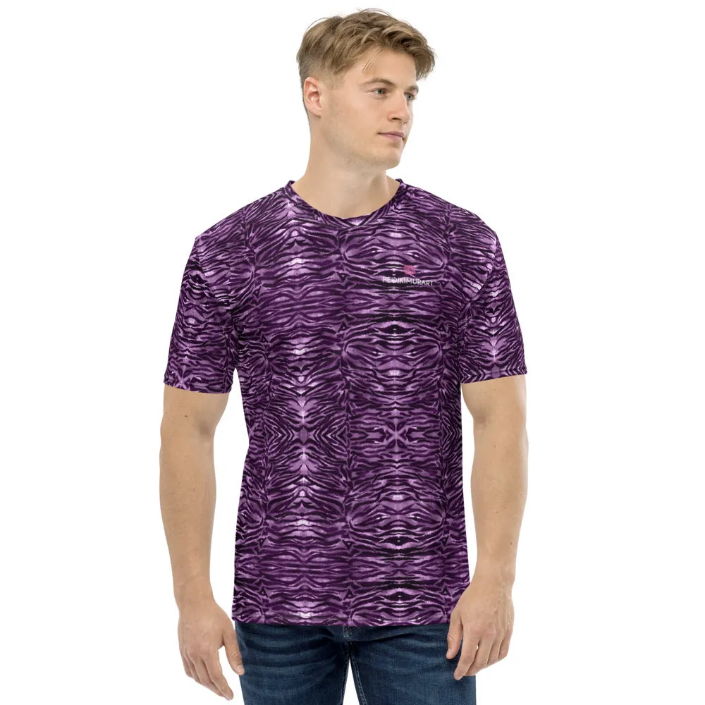 Pink Tiger Striped Men's T-shirt, Animal Print Regular Fit Designer Short Sleeves Crew Neck Tees For Men