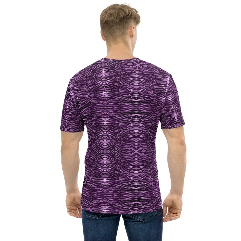 Pink Tiger Striped Men's T-shirt, Animal Print Regular Fit Designer Short Sleeves Crew Neck Tees For Men