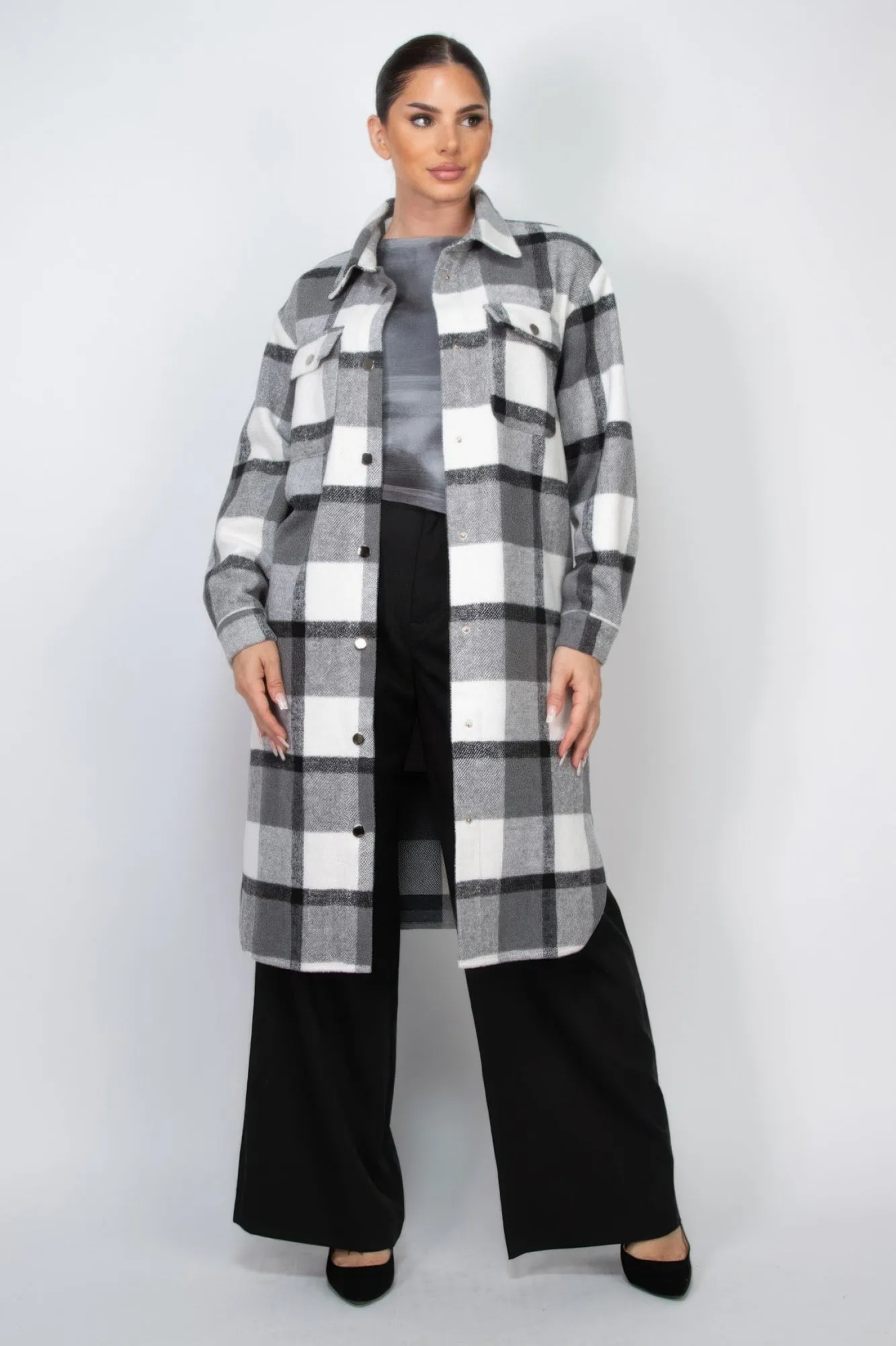 Plaid Buttoned Shacket Coat | 3 COLORS