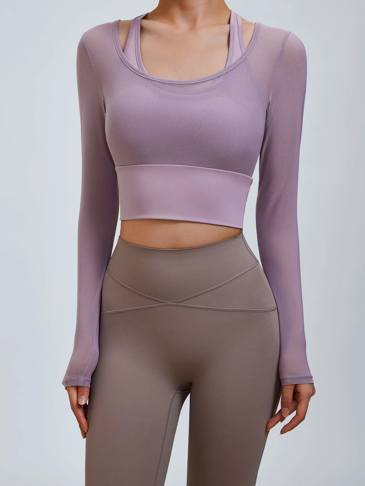 Purple U Neck Long Sleeve Top - Light Support