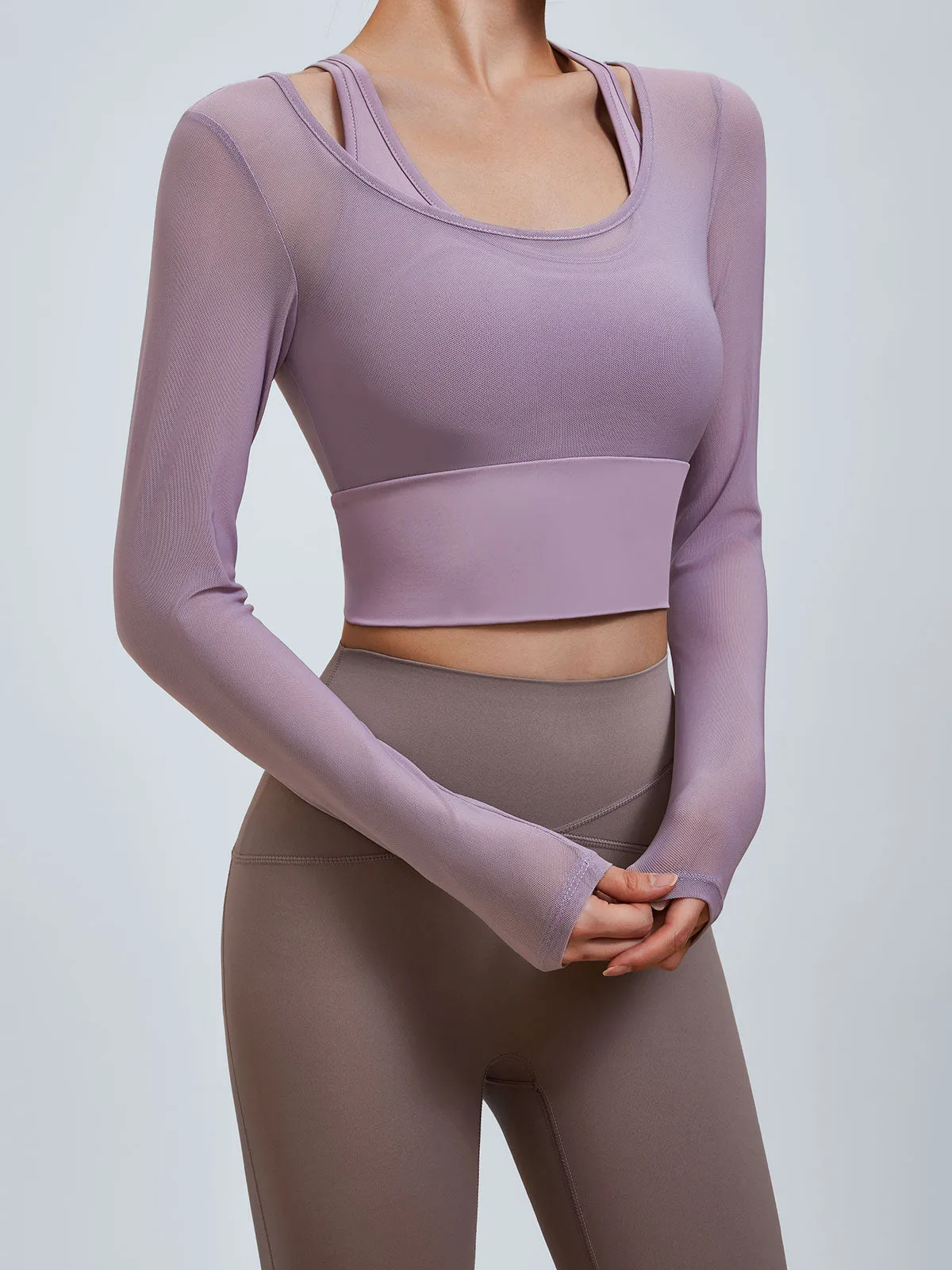 Purple U Neck Long Sleeve Top - Light Support