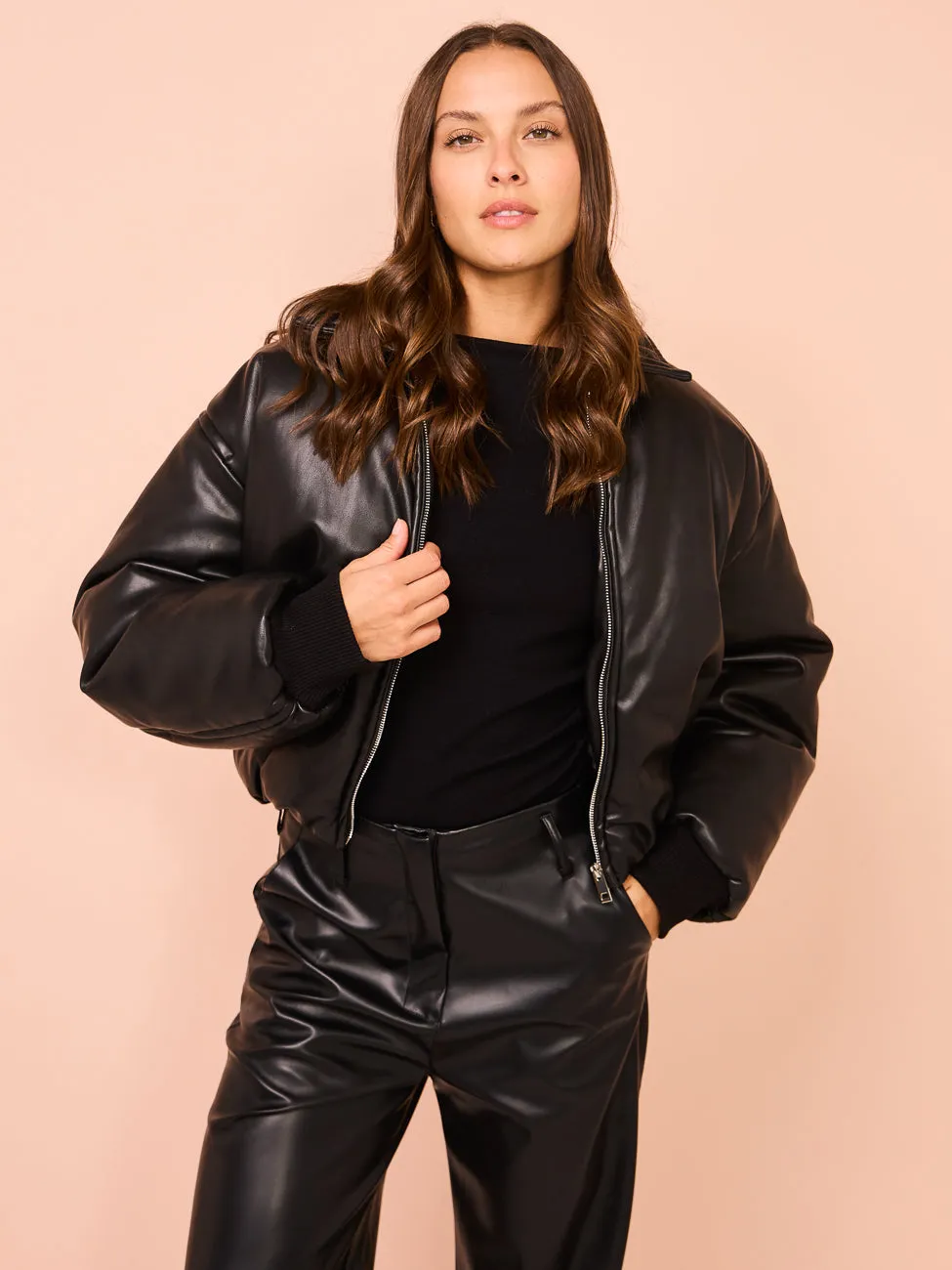 Romy Padded Bomber Jacket in Black