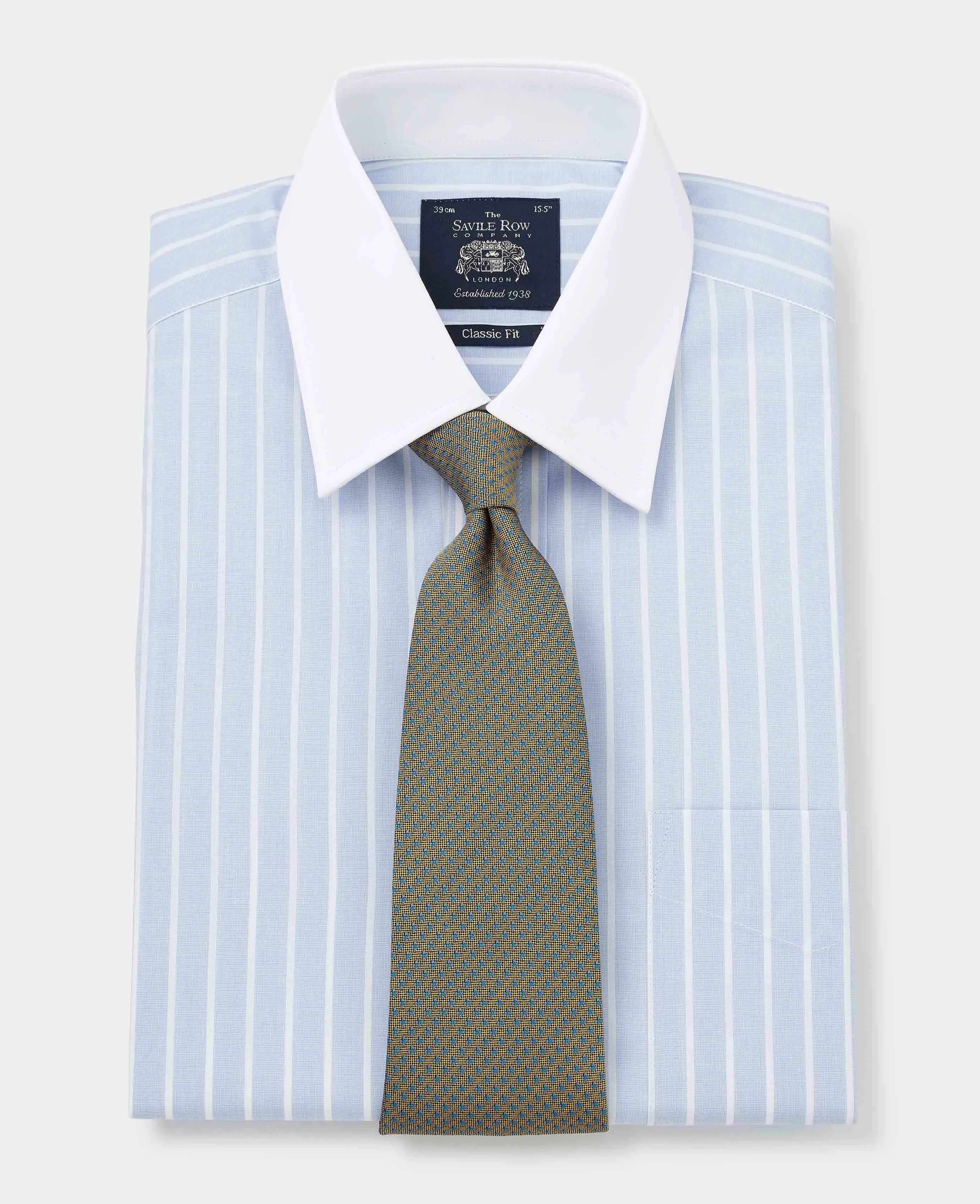 Sky Blue Reverse Stripe Classic Fit Shirt With White Collar & Cuffs