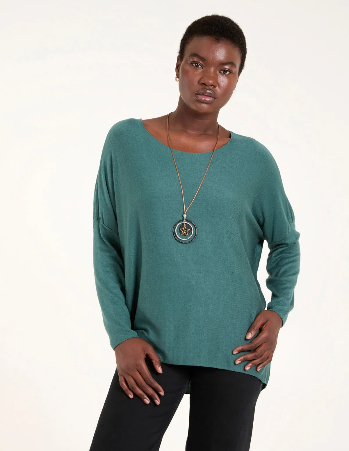 Soft Knit Long Sleeve Jumper With Necklace