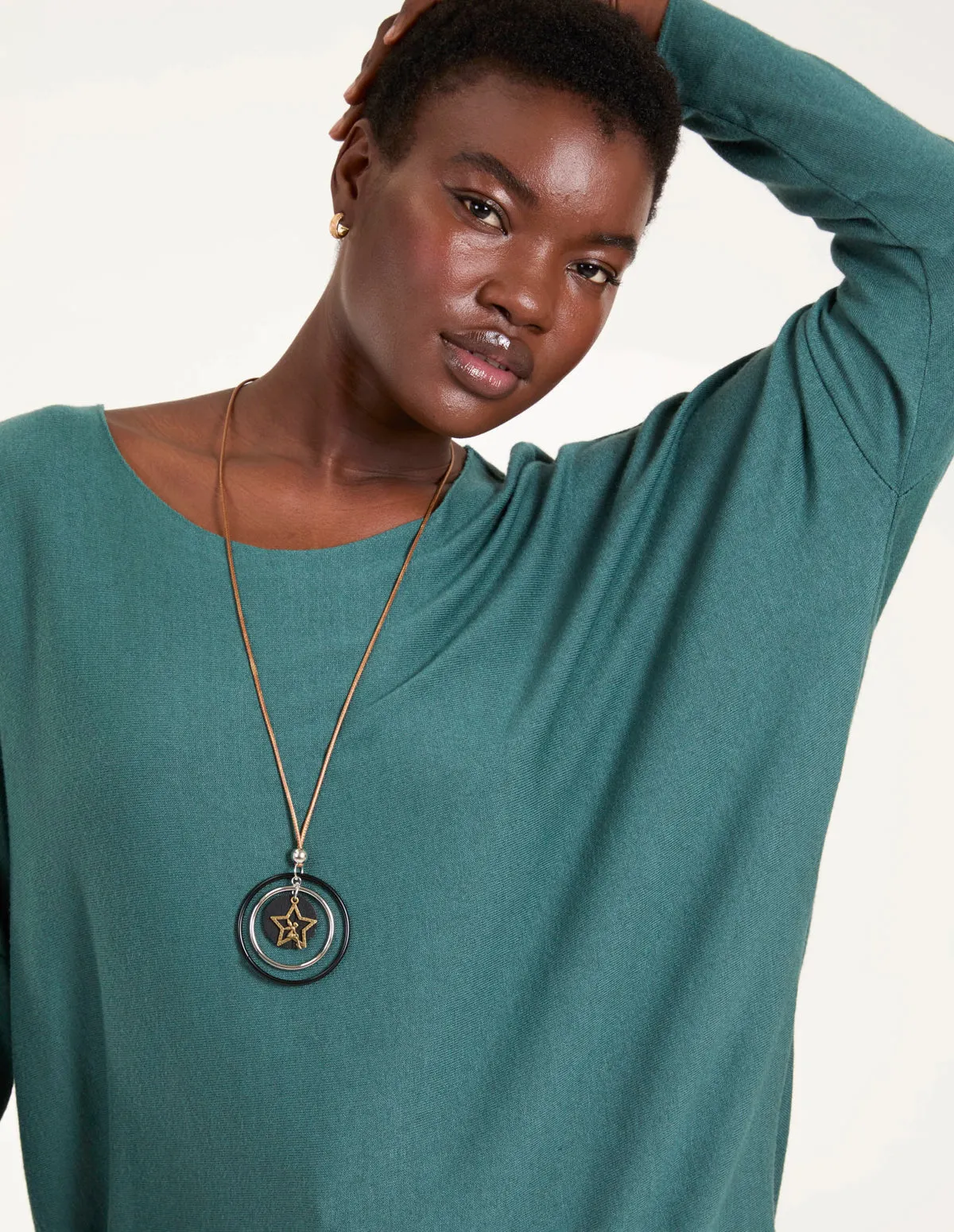 Soft Knit Long Sleeve Jumper With Necklace