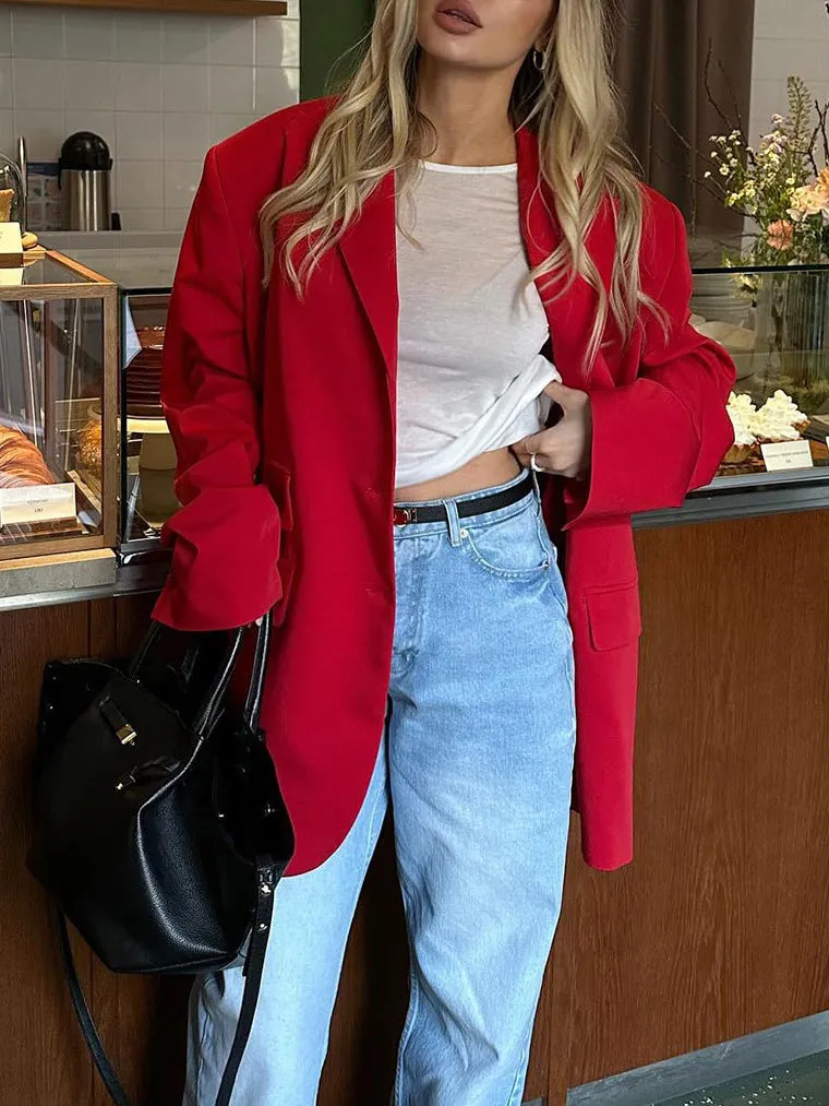 Solid Color Loose Lapel Blazer