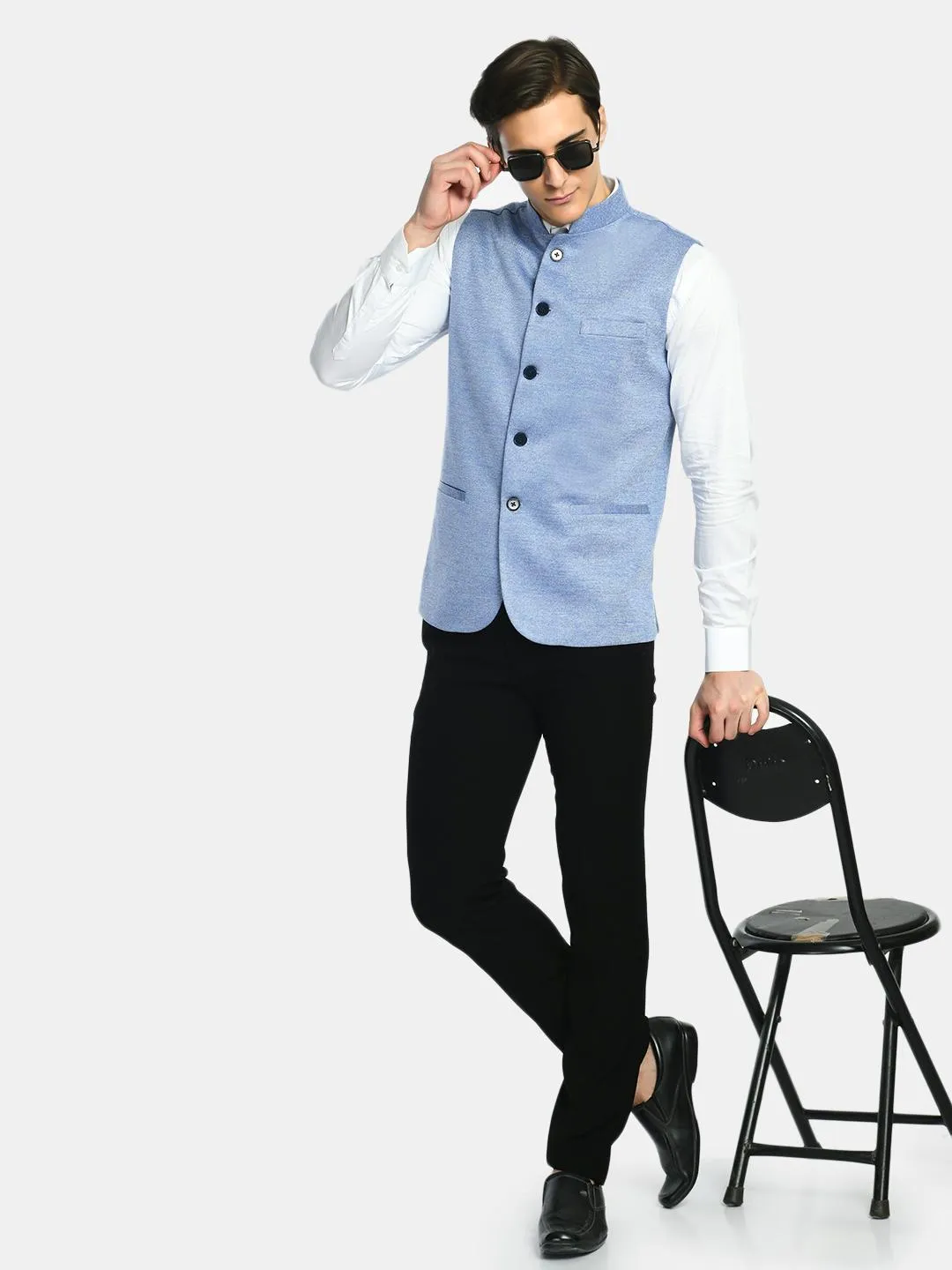 Solid Herringbone Festive Wear Nehru Jacket