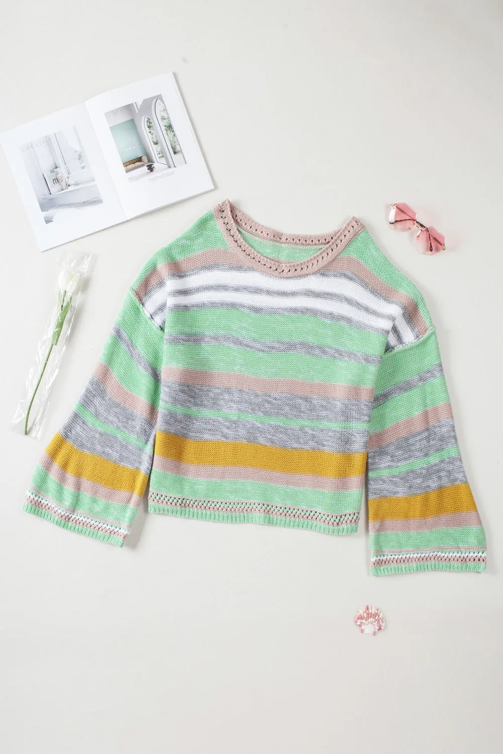 Striped Bell Sleeves Loose Sweater