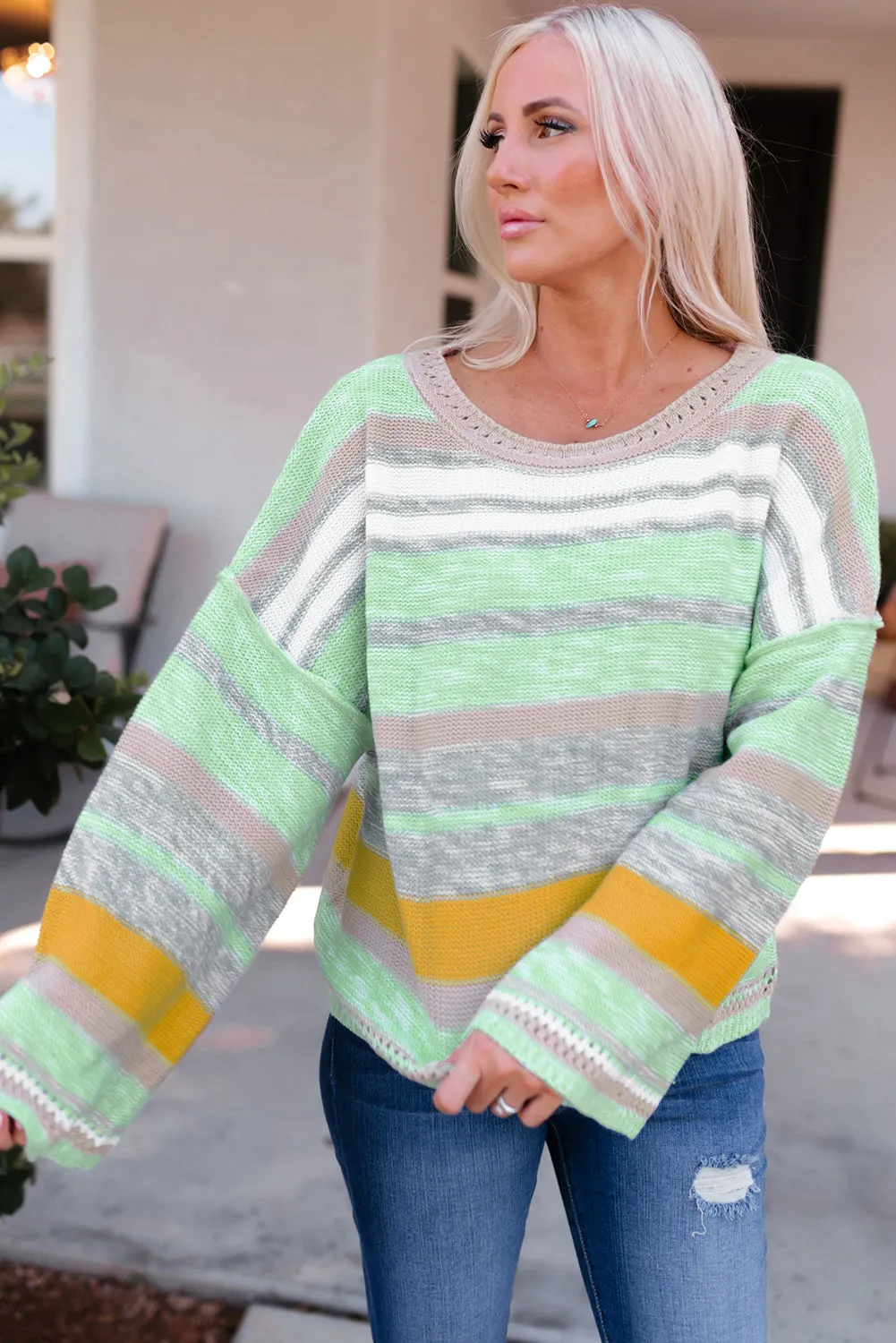 Striped Bell Sleeves Loose Sweater