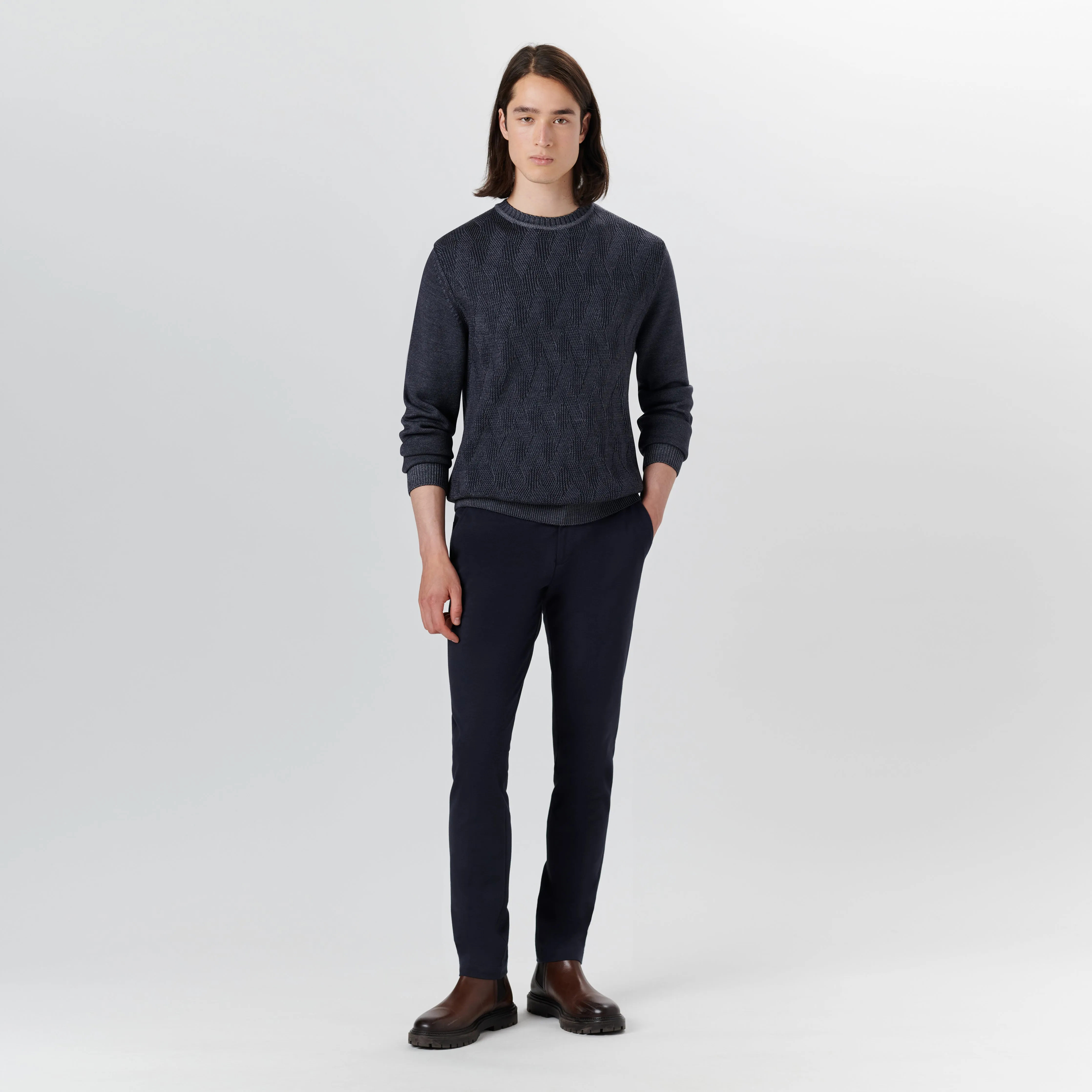 Super Merino Crew Neck Diamond Cable Sweater