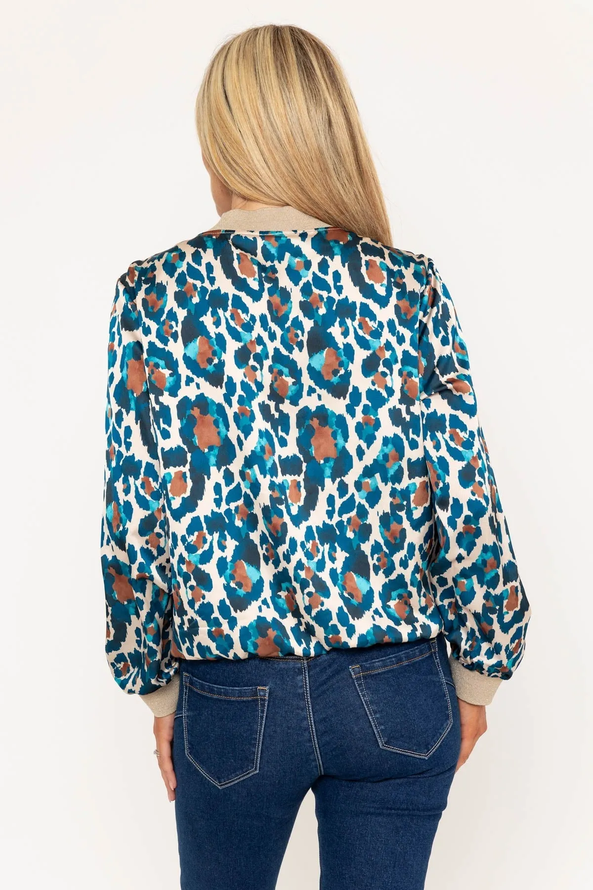 Teal Leopard Print Bomber Jacket