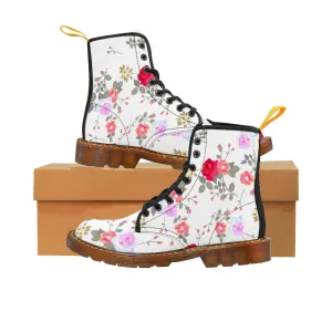 White Floral Print Women's Boots, Mixed Floral Pink Rose Flower Boots, Best Designer Vintage Style Hiker Winter Boots (US Size: 6.5-11)