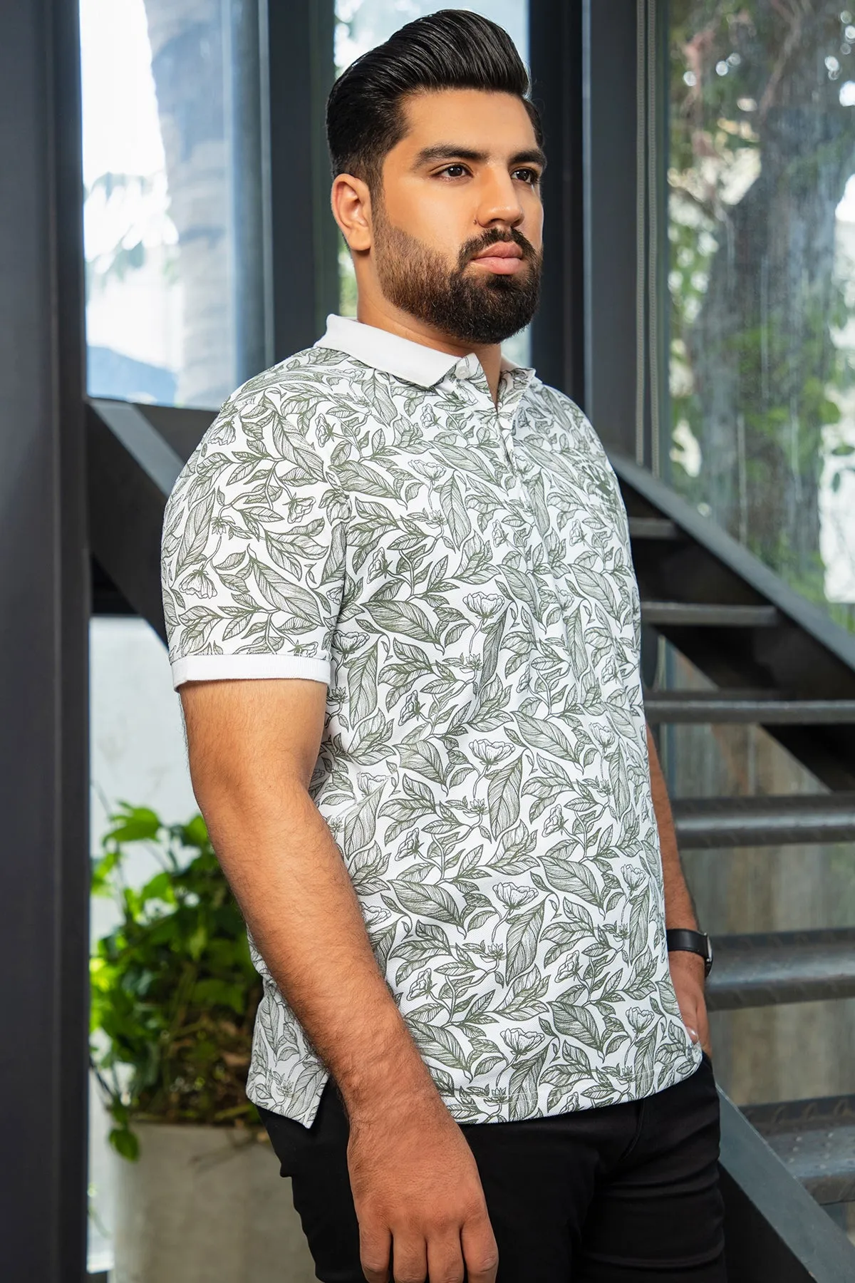 White Printed Polo Shirt (Plus size) - A24 - MP0263P